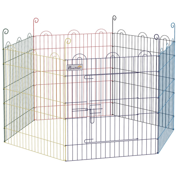 Hexagonal portable metallic playpen, multicolored