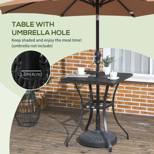 Table basse d'extérieur en résine tressée avec trou pour parasol, marron