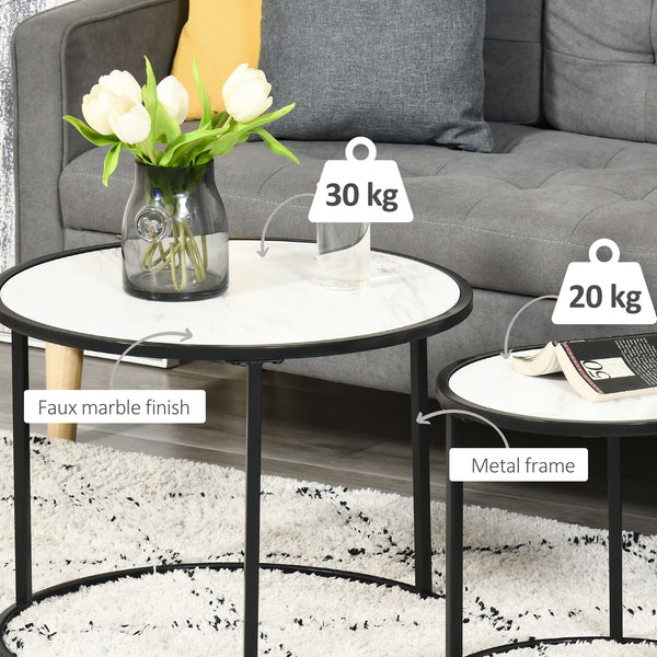 Lot de 2 tables rondes gigognes, blanc et noir