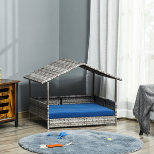 Lit pour chien en osier avec coussin pour intérieur/extérieur
