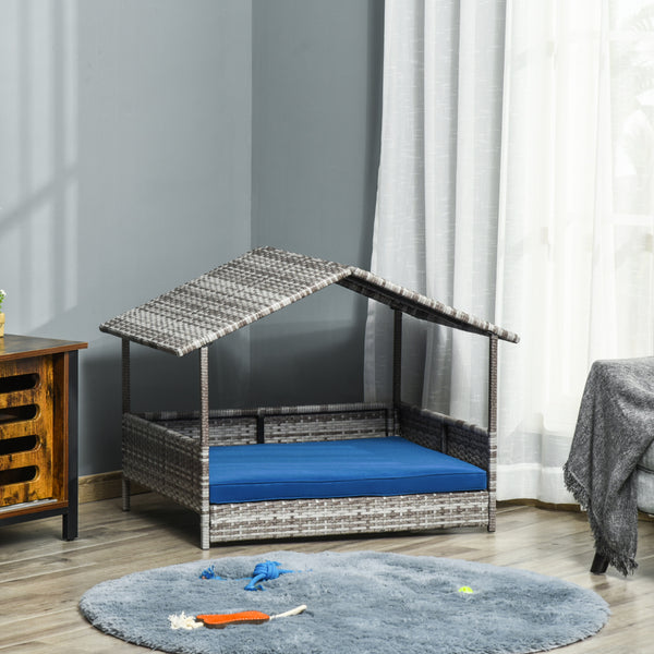 Lit pour chien en osier avec coussin pour intérieur/extérieur