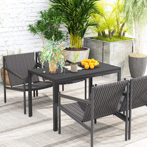 Table de patio 4 places avec plateau en rotin synthétique, noir