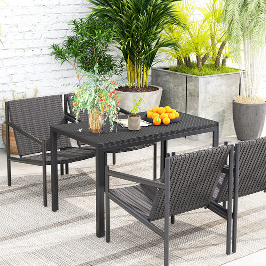 Table de patio 4 places avec plateau en rotin synthétique, noir