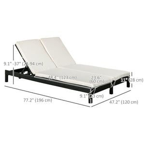 Chaise longue double en osier inclinable, blanc crème