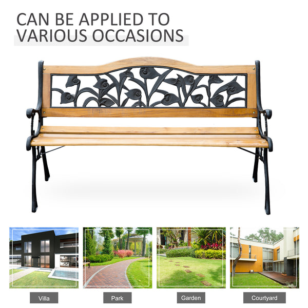 Banc de jardin 50" 2 places pour jardin, fonte/bois, naturel