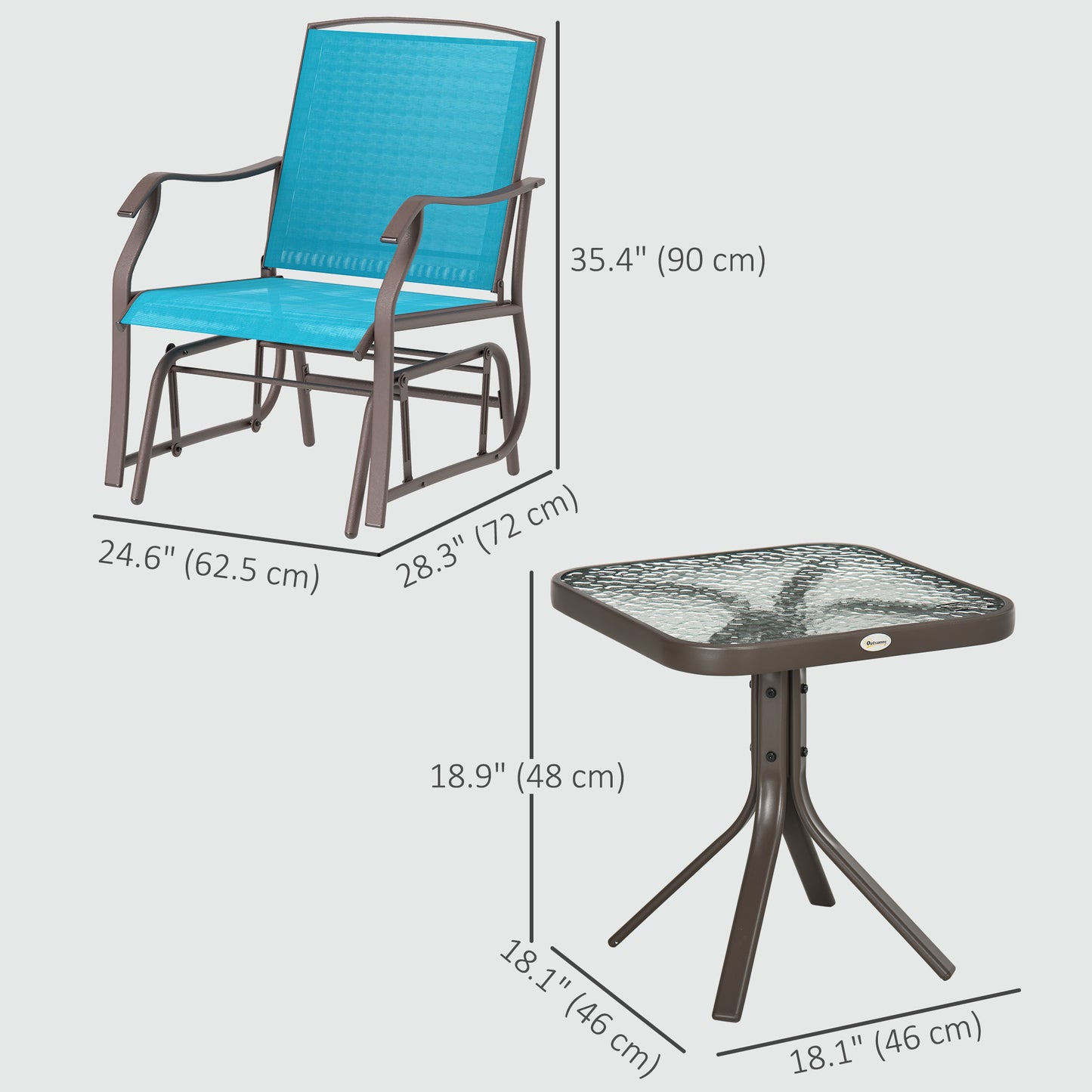 Ensemble de 3 chaises avec assise en maille respirante et table en verre, bleu