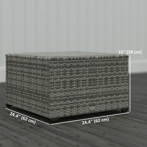 24.4" Patio Wicker Coffee Table, PE Rattan Outdoor Side Table with Tempered Glass Top, Light Grey