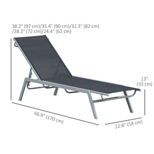 Chaise longue d'extérieur avec dossier 5 positions, noire
