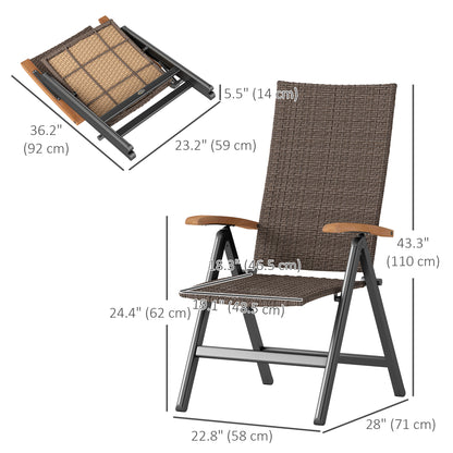 Chaise de salle à manger pliante en osier avec cadre en acier, accoudoirs et dossier, marron