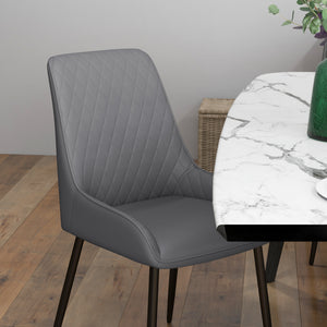 Set of 4 modern chairs with diamond-patterned upholstery and steel legs, grey