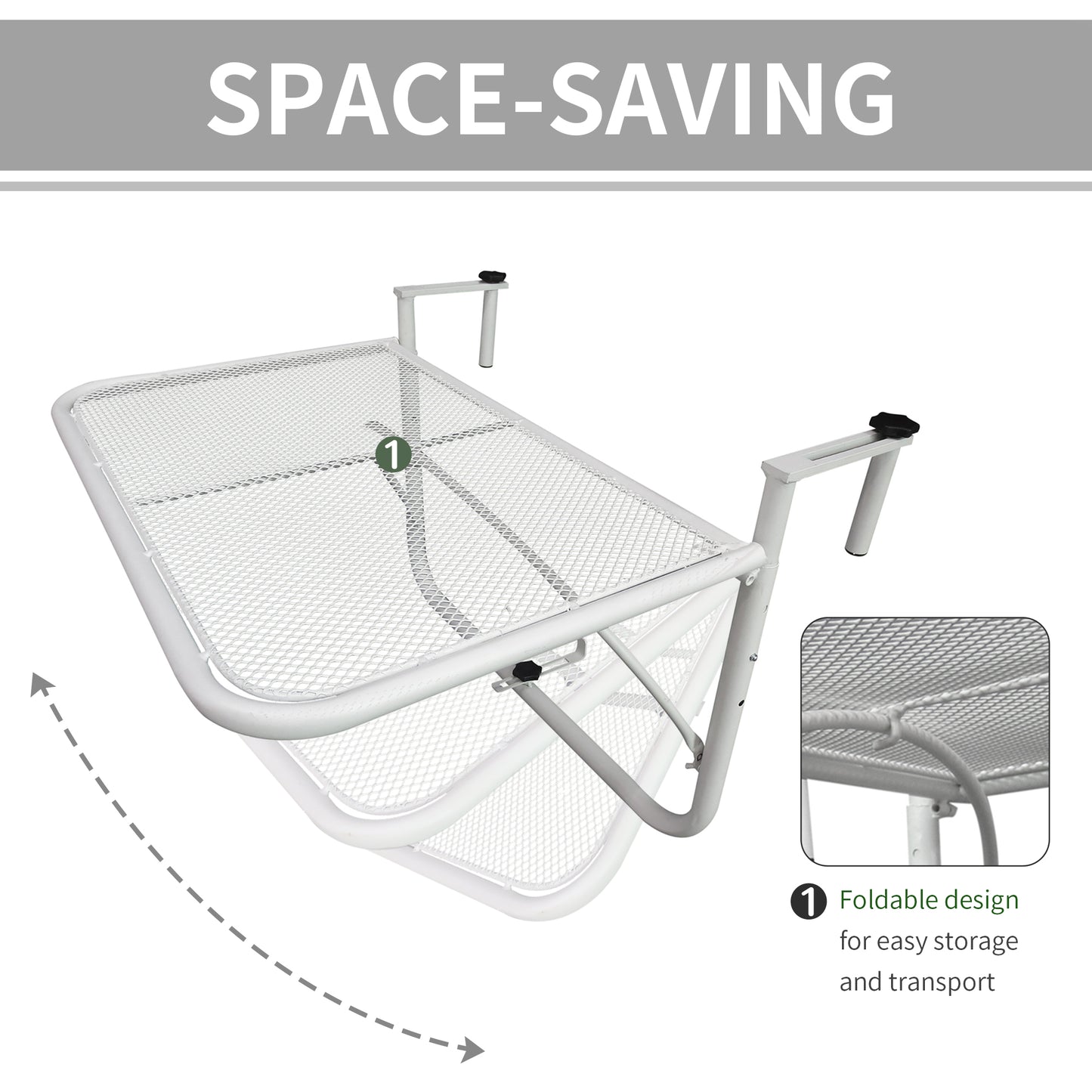 Table de balcon réglable en métal, pour balcon extérieur, blanche