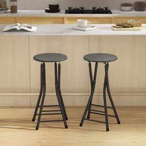 Set of 2 counter height folding bar stools with footrests and steel legs, black