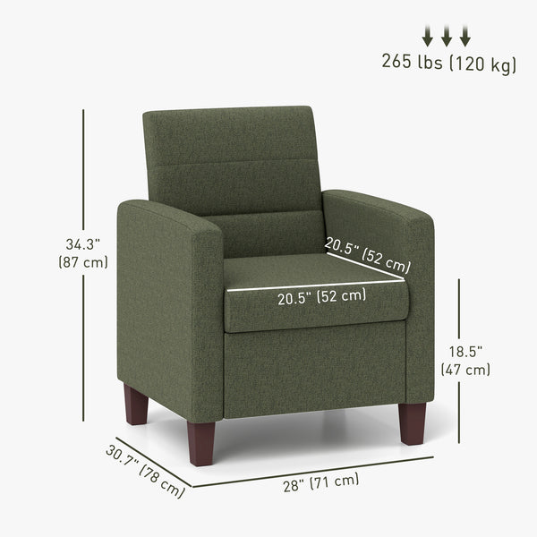 Fauteuil en tissu avec coussin d'assise et patins antidérapants, vert foncé