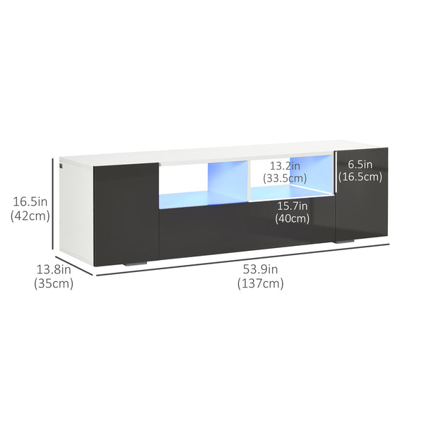 Meuble TV pour téléviseurs jusqu'à 60 pouces, avec éclairage LED, étagères et placards de rangement, gris