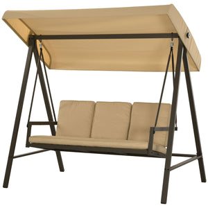 Balancelle de terrasse 3 places avec auvent réglable et coussins amovibles, beige