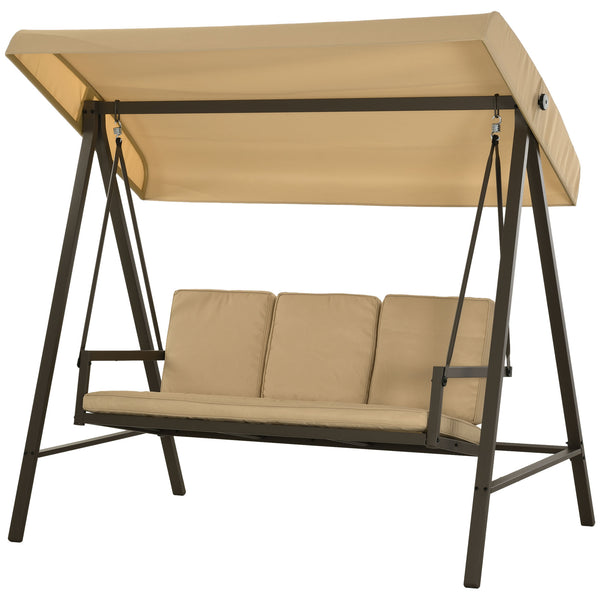 Balancelle de terrasse 3 places avec auvent réglable et coussins amovibles, beige