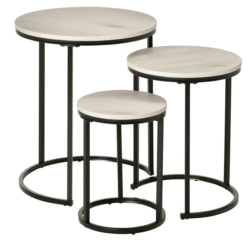 Lot de 3 tables gigognes empilables avec structure en acier, gris