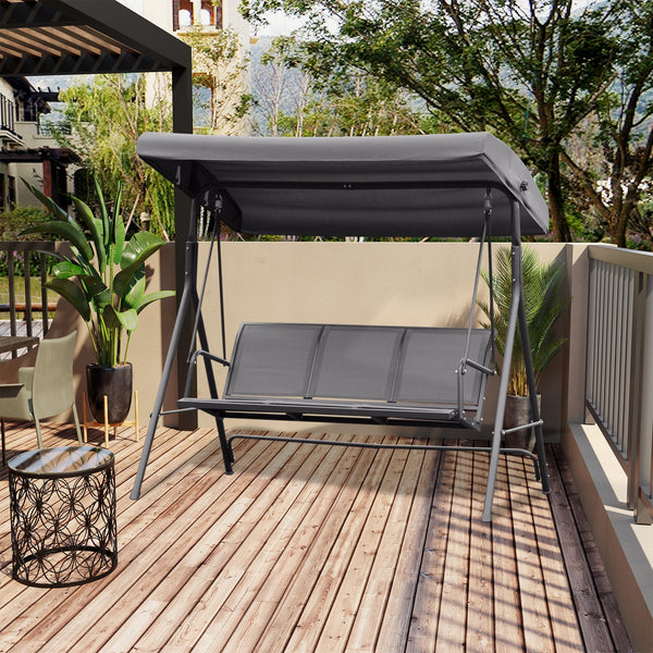 Balancelle 3 places avec auvent réglable, gris