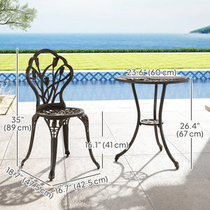 3PCs Patio Bistro Set, Outdoor Cast Aluminum Garden Table and Chairs with Umbrella Hole for Balcony, Bronze