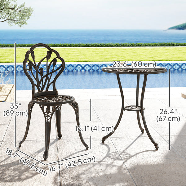 3PCs Patio Bistro Set, Outdoor Cast Aluminum Garden Table and Chairs with Umbrella Hole for Balcony, Bronze