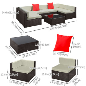 Ensemble de canapés de jardin 7 pièces en résine tressée, marron foncé et beige
