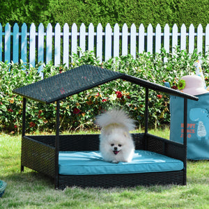 Lit pour chien en osier avec coussin pour intérieur/extérieur