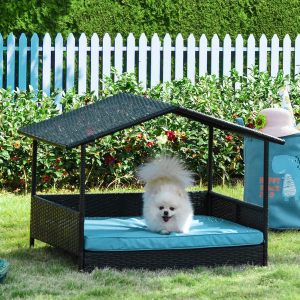 Lit pour chien en osier avec coussin pour intérieur/extérieur