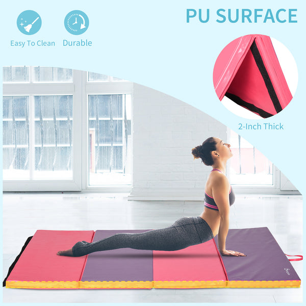 Tapis de gymnastique pliable 4'x6'x2'' avec poignées de transport, rose et violet