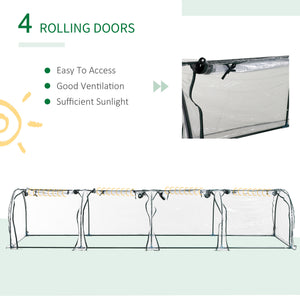 Portable tunnel greenhouse with 4 zippered doors, transparent