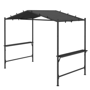 Outsunny 9' x 5' BBQ Grill Gazebo Tent, Garden Grill Canopy Outdoor Grill Shelter w/ Steel Frame and Serving Shelves, Dark Gray |
