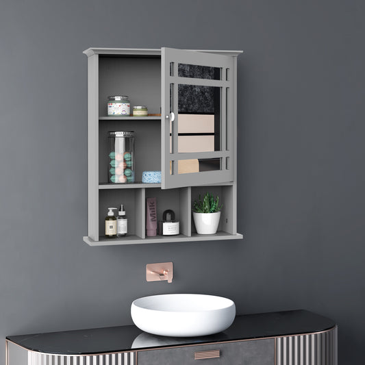 Armoire de salle de bain avec porte miroir et 3 étagères, gris