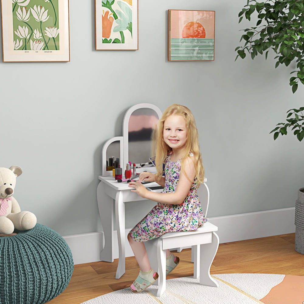 Ensemble coiffeuse et chaises avec tiroir, blanc