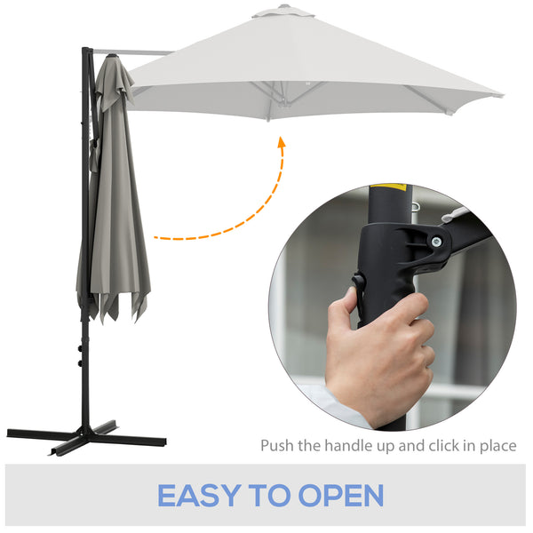 Parasol déporté de 8,5 pieds avec rotation à 360° et base en croix, gris clair