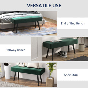 Banc de chambre rembourré moderne avec pieds en acier, vert