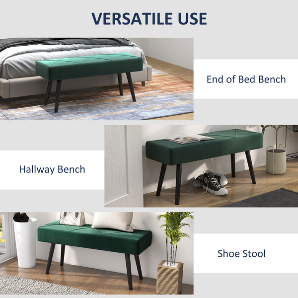 Banc de chambre rembourré moderne avec pieds en acier, vert