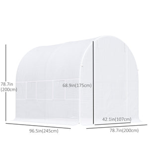 Serre tunnel portable avec porte et fenêtre d'aération, blanche
