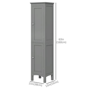 Freestanding tall bathroom cabinet with adjustable shelves and cupboards, grey