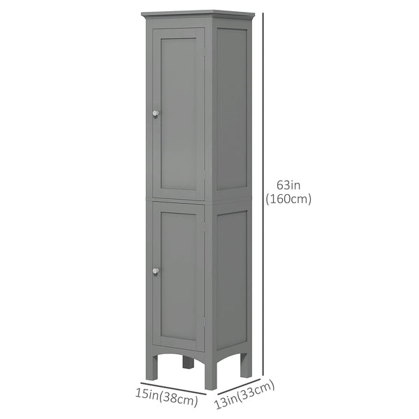 Freestanding tall bathroom cabinet with adjustable shelves and cupboards, grey