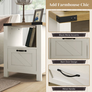 Table d'appoint style farmhouse avec rangement, blanche
