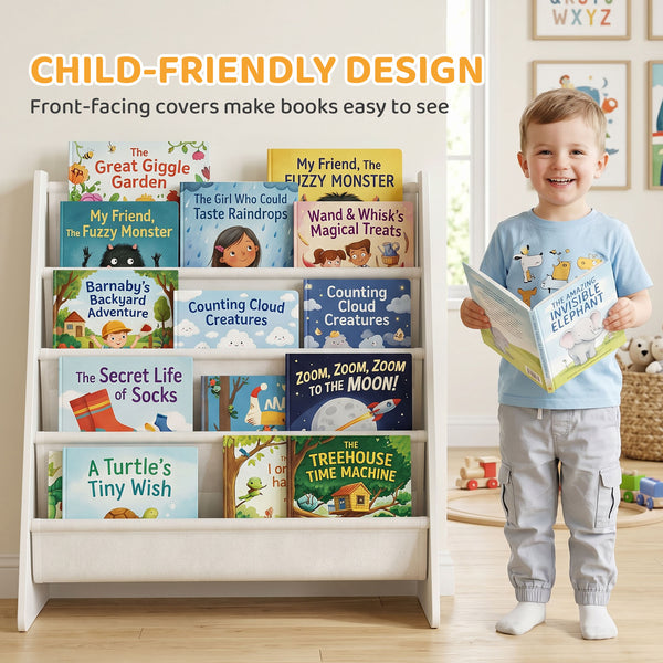 Bibliothèque pour enfant à 4 niveaux avec présentoir ouvert pour livres