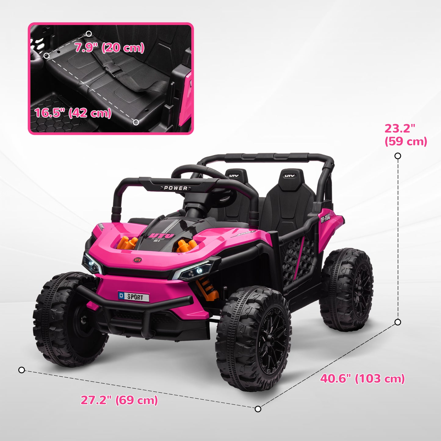 12V Kids Car, Remote Control Truck, Spring Suspension, LED Headlights, 3 Speeds, Pink