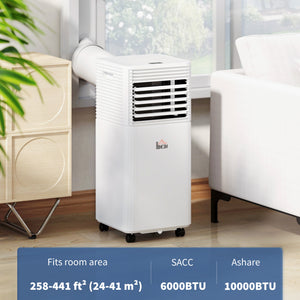 Climatiseur portable 10 000 BTU avec mode ventilateur et déshumidificateur, silencieux, avec télécommande et minuterie 24 h, blanc.