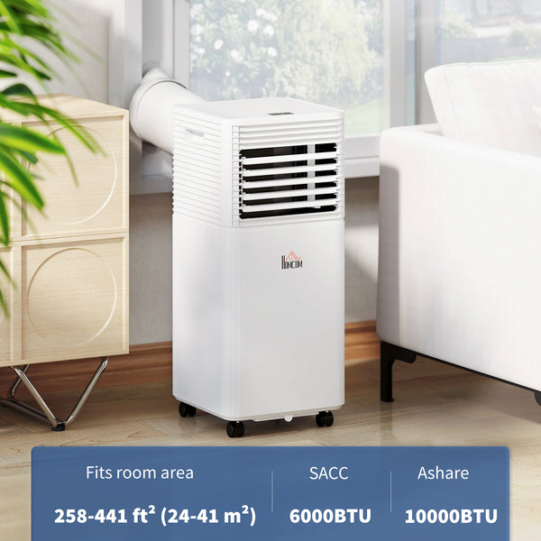 Climatiseur portable 10 000 BTU avec mode ventilateur et déshumidificateur, silencieux, avec télécommande et minuterie 24 h, blanc.