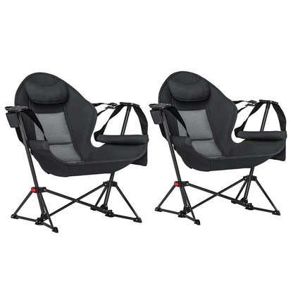 Lot de 2 chaises hamac de camping, dossier réglable, pliable avec porte-gobelet et siège rembourré