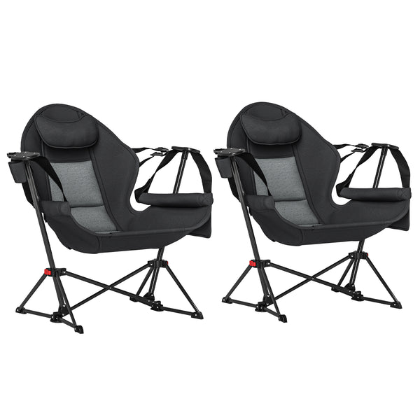 Lot de 2 chaises hamac de camping, dossier réglable, pliable avec porte-gobelet et siège rembourré