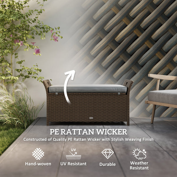 Banc de rangement d'extérieur 2 en 1 en rotin PE