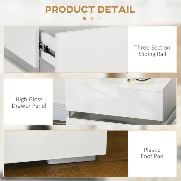 Table de chevet moderne avec 2 tiroirs et éclairage LED RVB, blanc