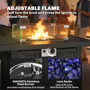 32 in. 50,000 BTU Propane Fire Pit Table, Wind Guard, Cover, CSA Certified, Black
