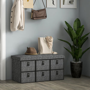 Banc à chaussures avec coussin et 6 tiroirs en tissu pour entrée, couloir, chambre, gris anthracite
