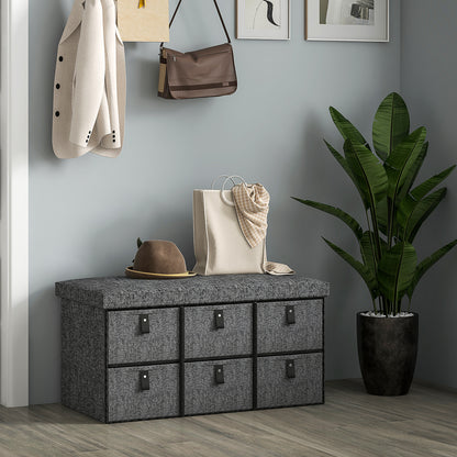 HOMCOM Shoe Bench with Seat, Shoe Storage with Cushion and 6 Fabric Drawers for Entryway, Hallway, Bedroom, Anthracite Grey